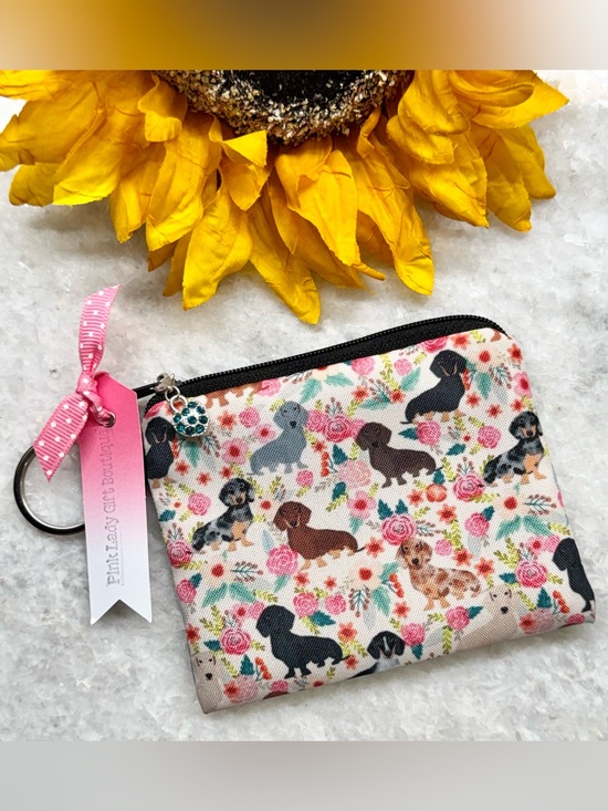 Unbranded Handbags - New Small Dachshund Treats Change Keys Dog Supplies Zippered Bag w/ Charm - 4.5”